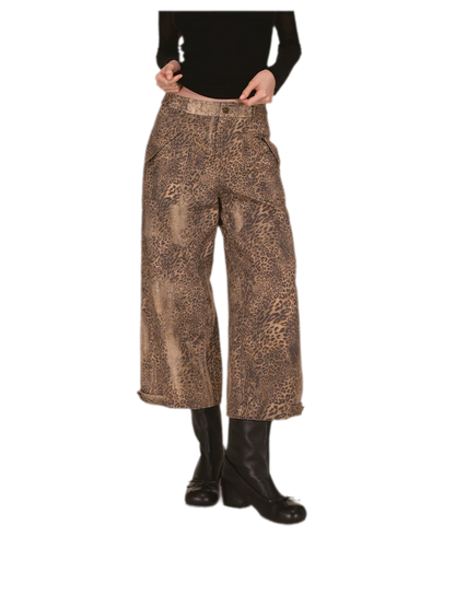 Distressed Leopard Wide-Leg Jeans