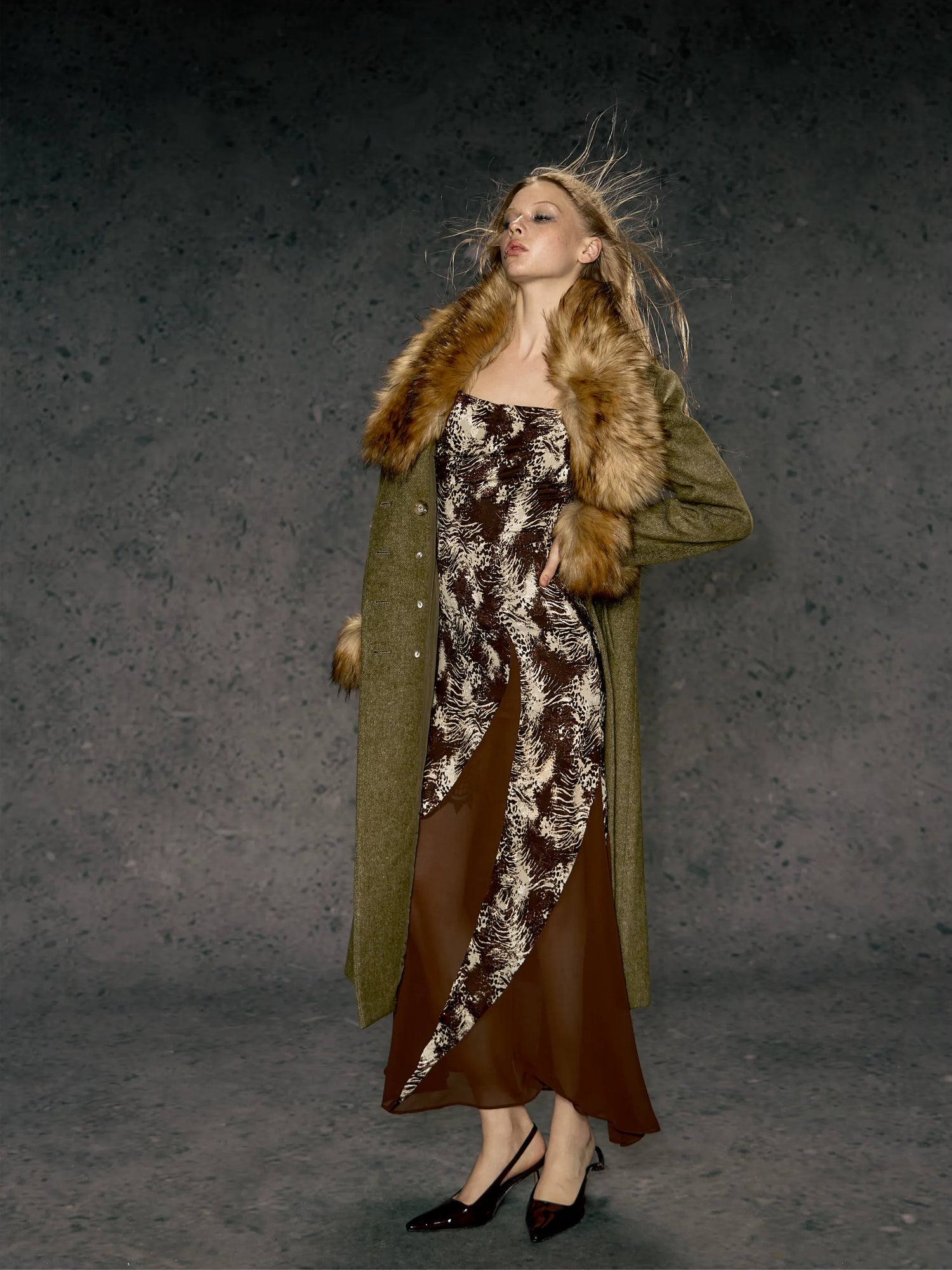 Faux Fur Collar Wool Coat