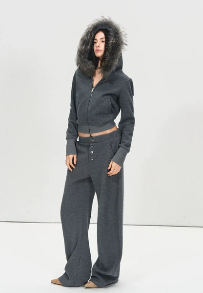 Detachable Fur Collar Fleece Hoodie &amp; Relaxed Pants