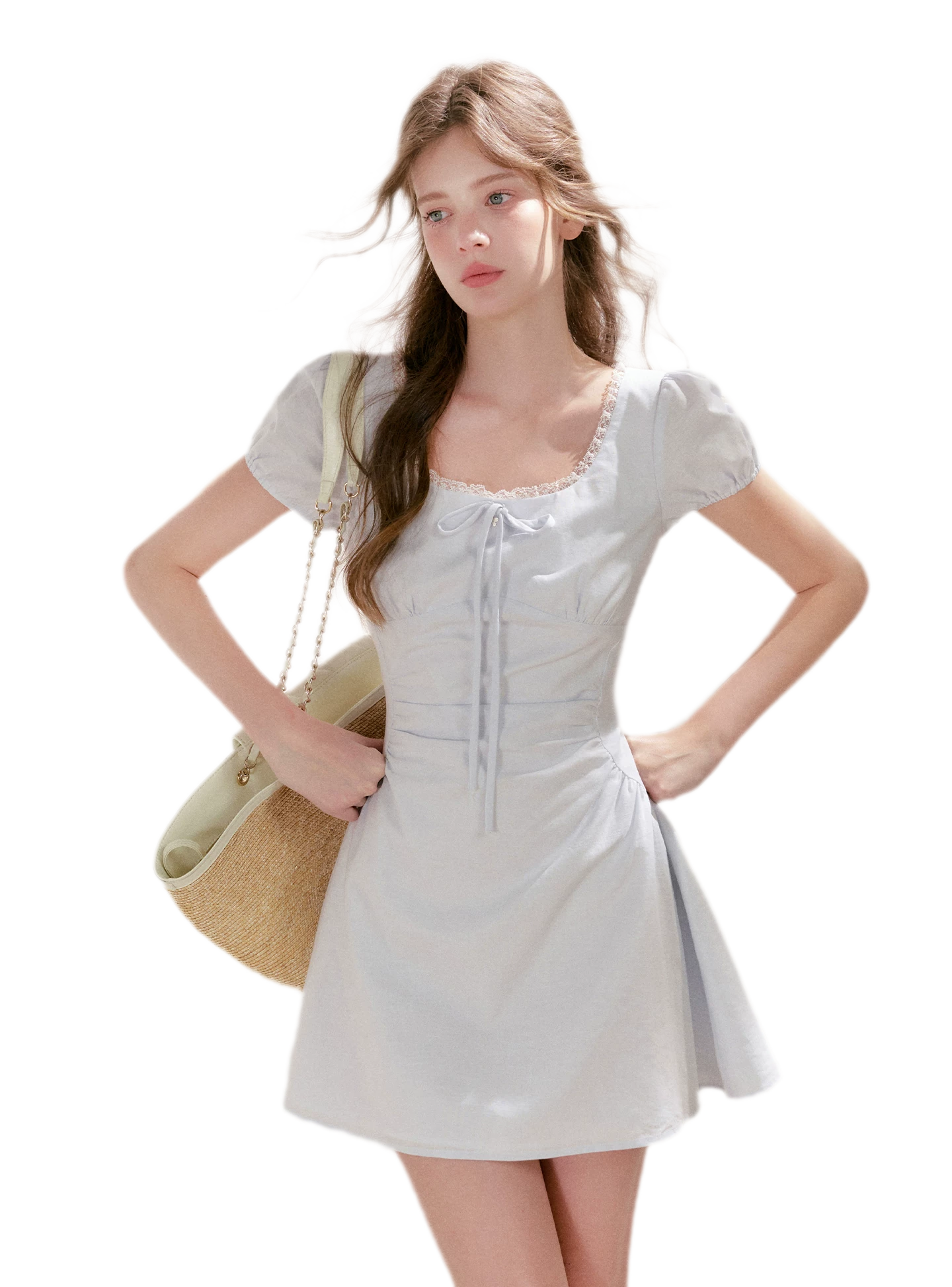 Linen Cotton Puff Sleeve Dress