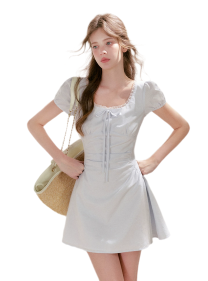 Linen Cotton Puff Sleeve Dress