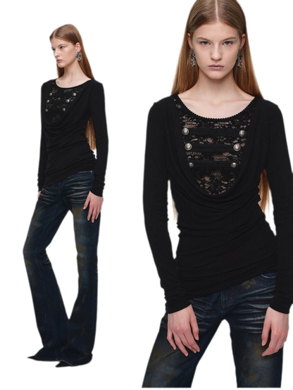 Velvet Lace Cowlneck Dress