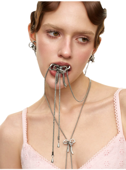 Vintage Rhinestone Bow Necklace