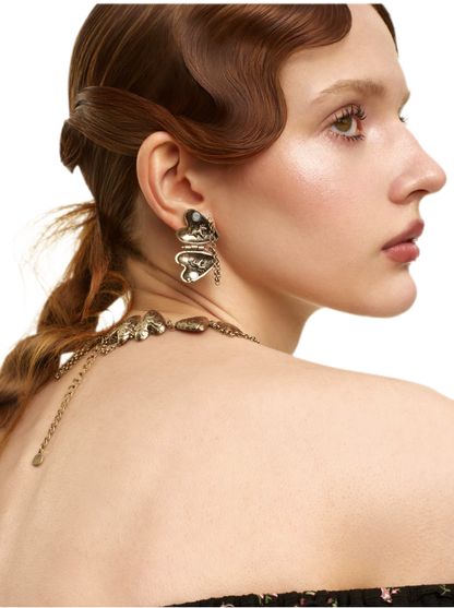 Vintage Textured Heart &amp; Pony Tassel Earrings