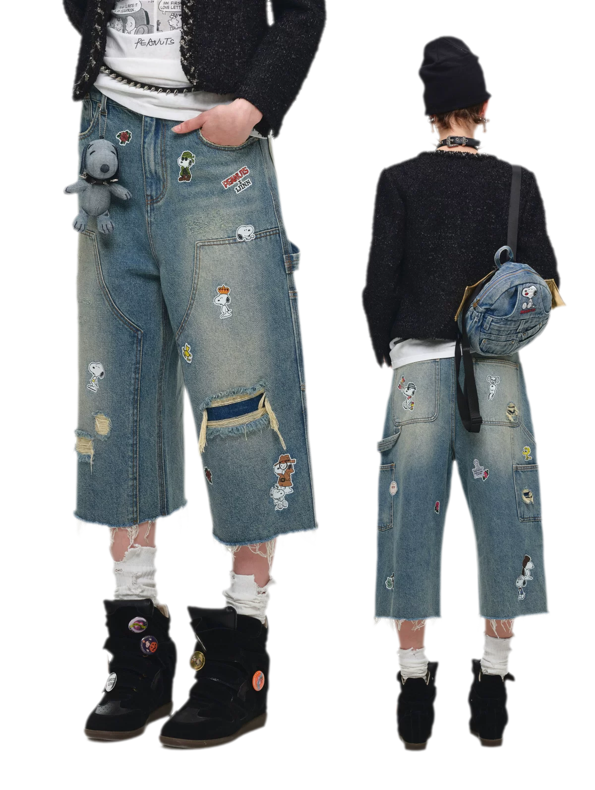 Washed Distressed Cropped Jeans