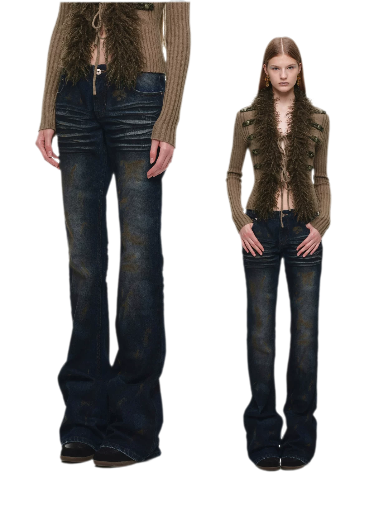 Rust-Dyed Flared Leg Jeans