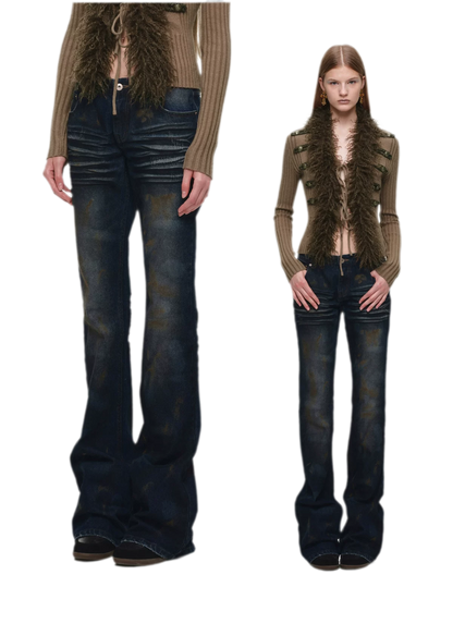 Rust-Dyed Flared Leg Jeans