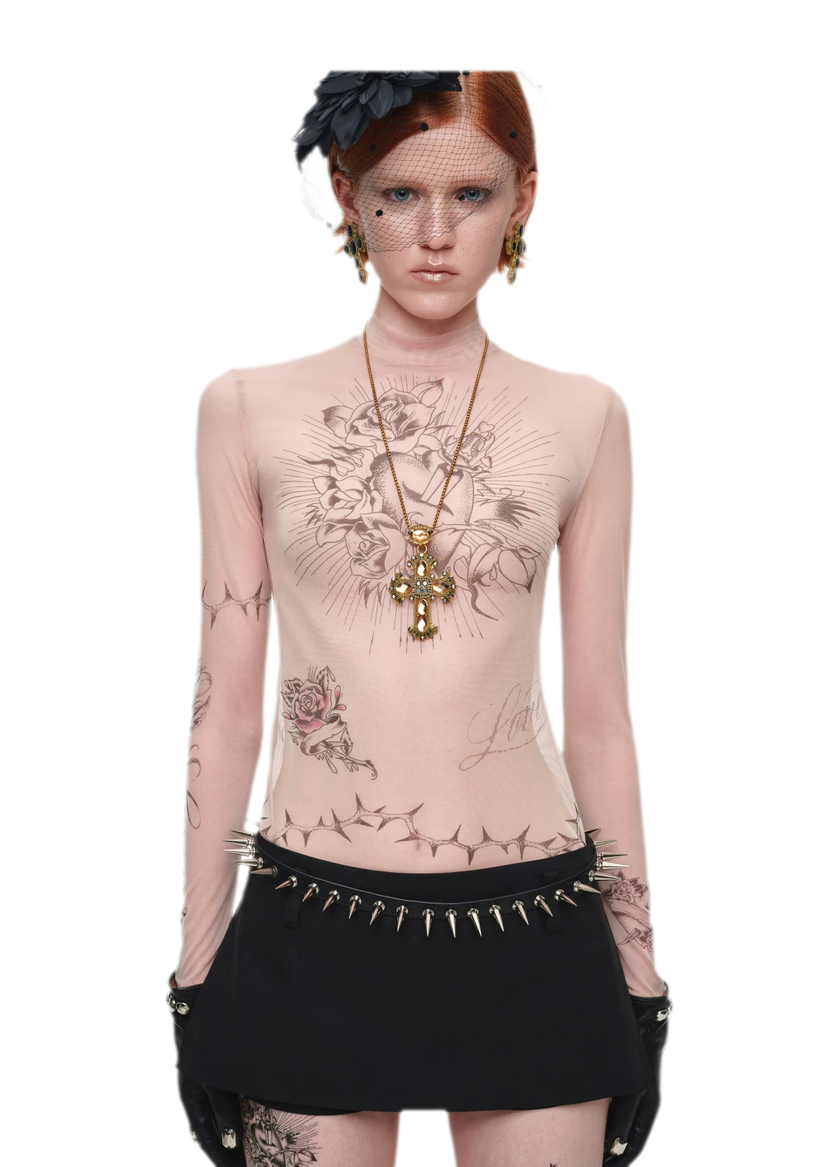 Tattoo Print Mesh Top