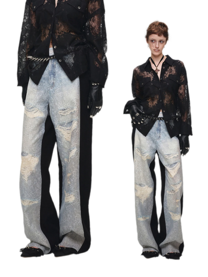 Washed Lace Straight Pants