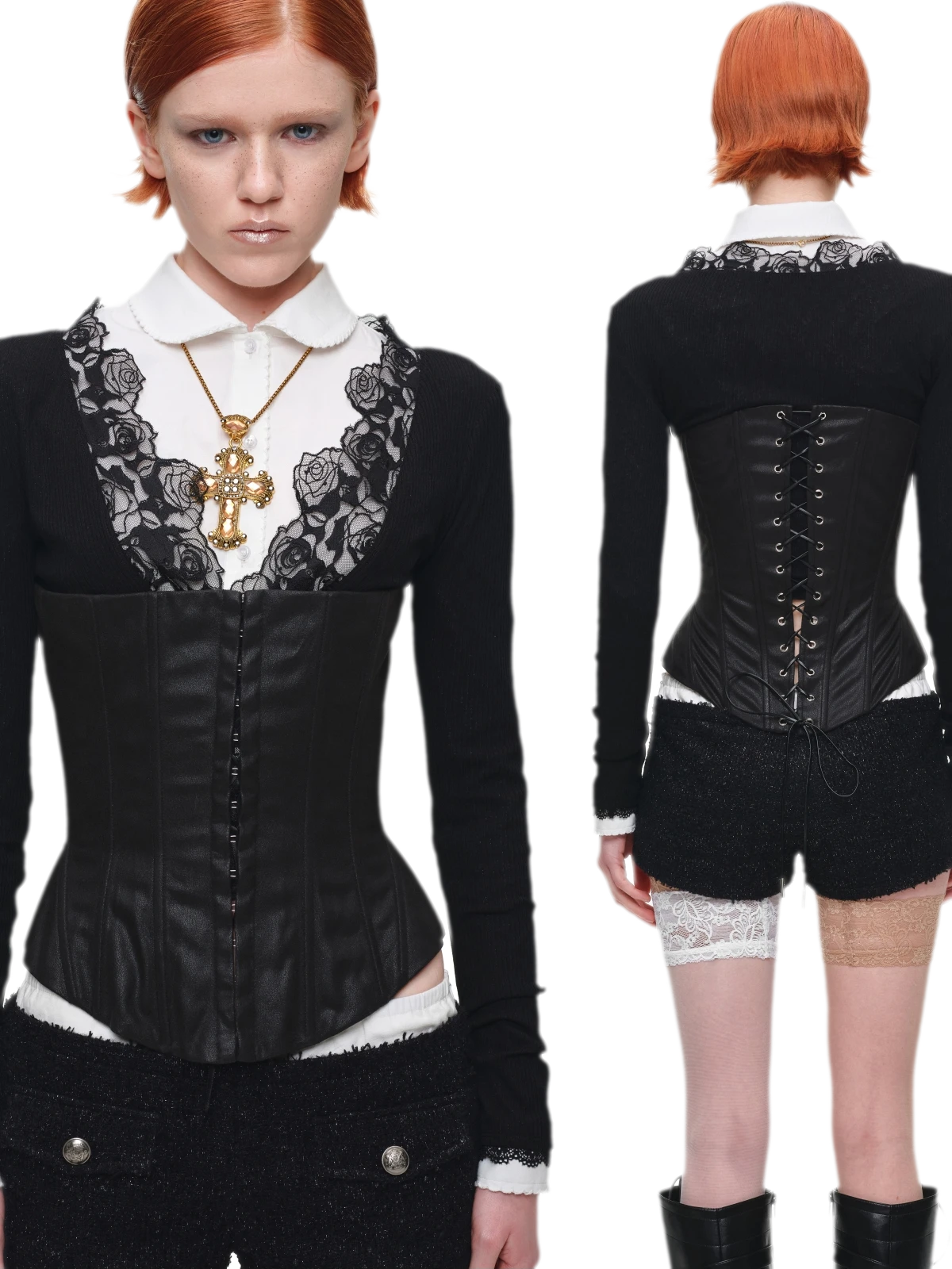 Washed Faux-Leather Corset Belt
