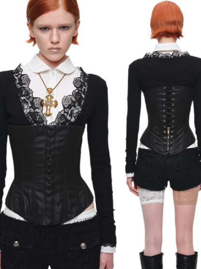 Washed Faux-Leather Corset Belt