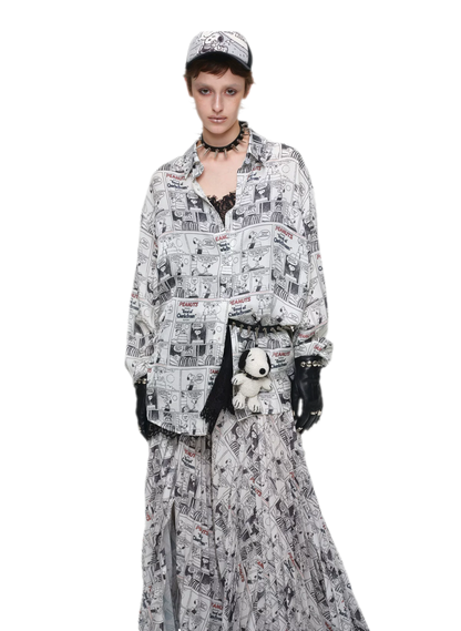 Pleated Newspaper A-Line Skirt