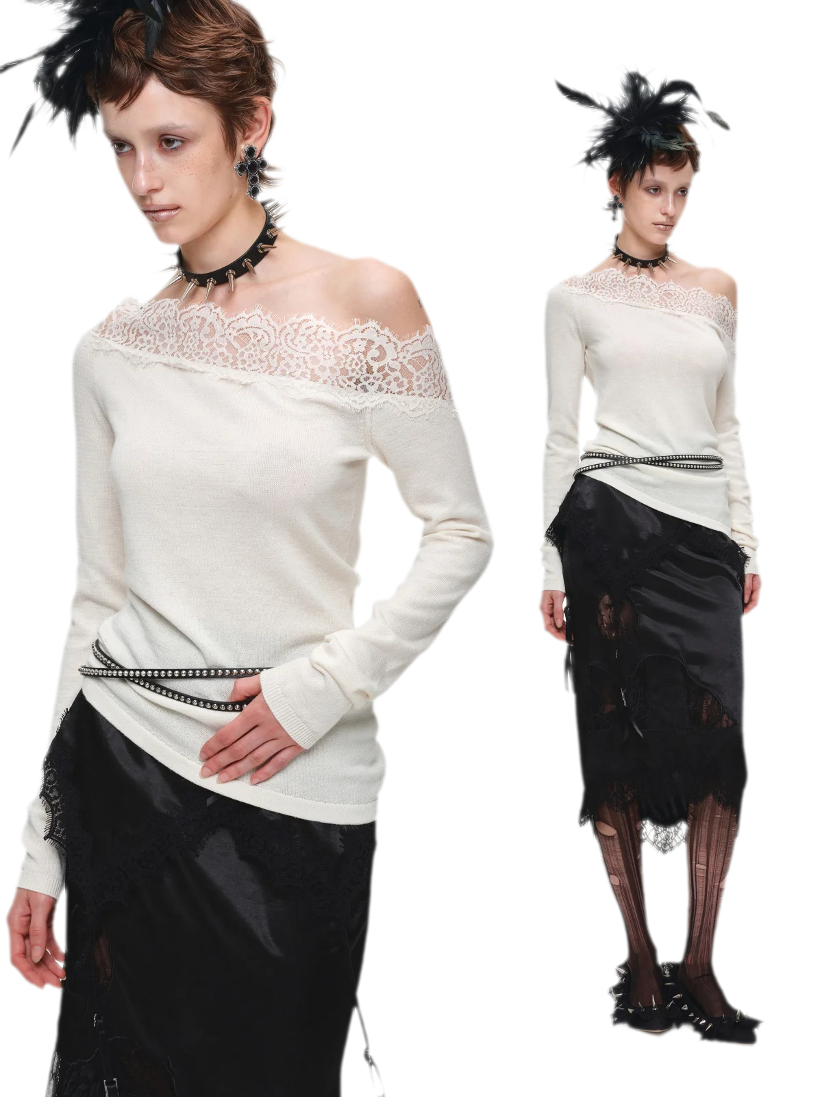 Acetate Cashmere Lace Knit Top