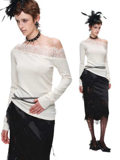 Acetate Cashmere Lace Knit Top
