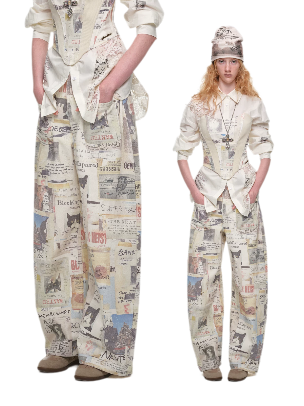 Pantalon en toile imprimé à jambes larges