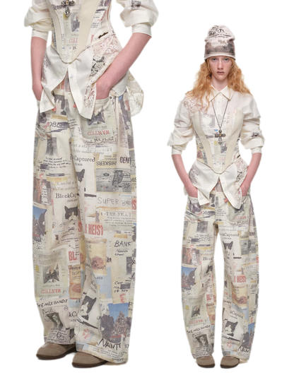 Pantalon en toile imprimé à jambes larges