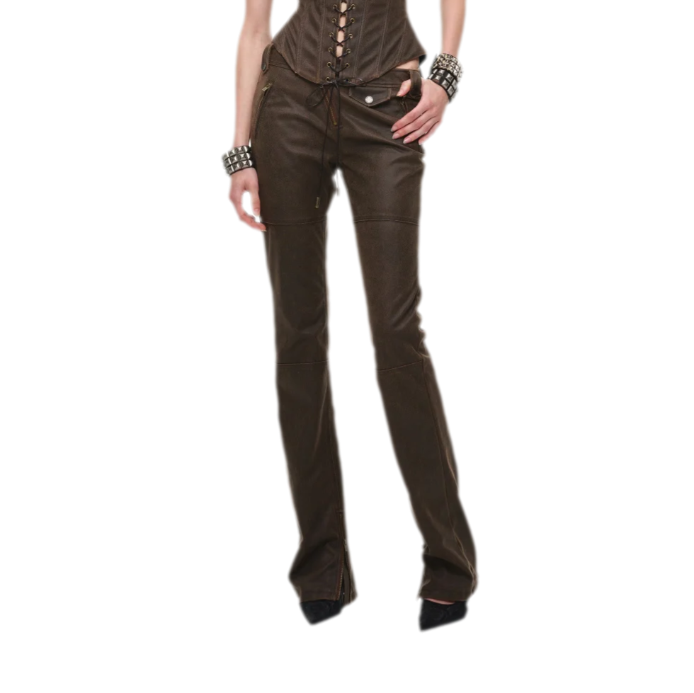 Washed Leather-Look Slim Pants