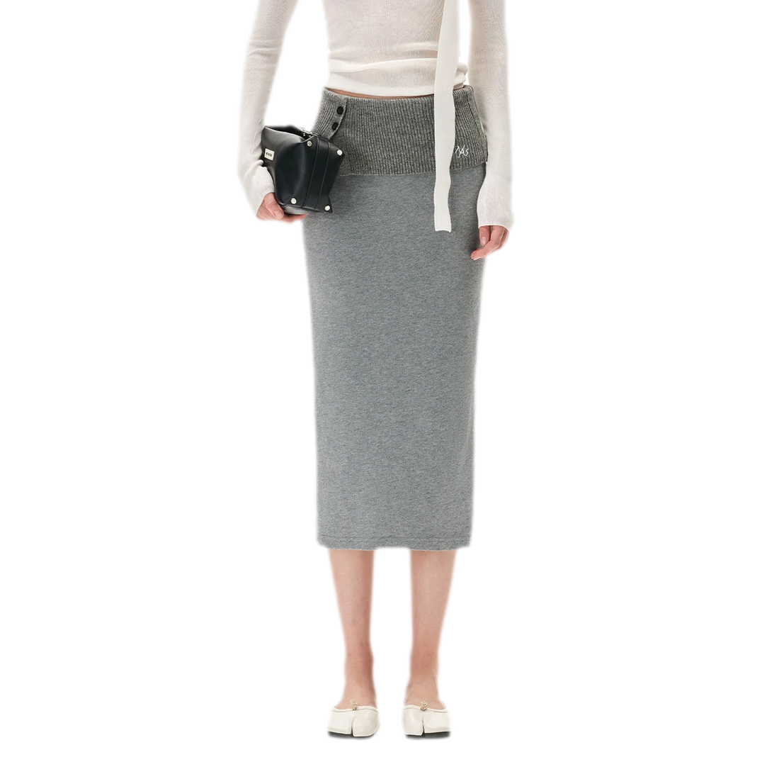 Textured Wrap Waist Mid Skirt