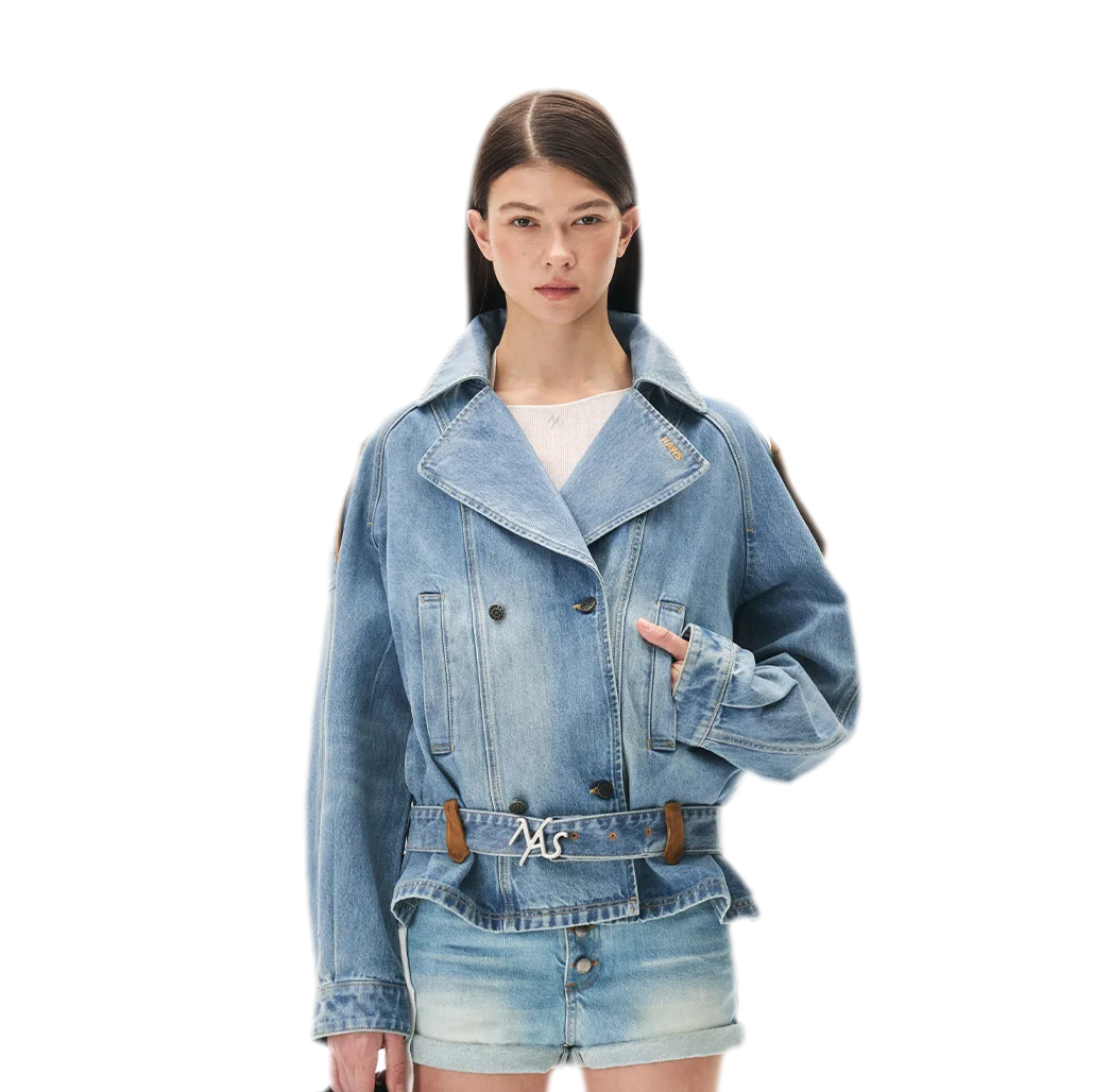 Washed Denim Oversized Trench Jacket