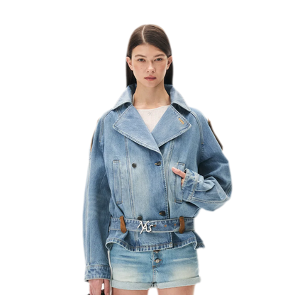 Washed Denim Oversized Trench Jacket