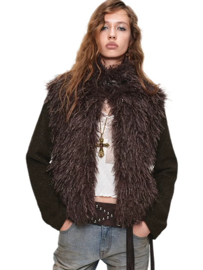 Veste courte en laine à ceinture contrastante