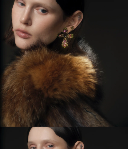 Orecchini a clip con croce e cristalli barocchi