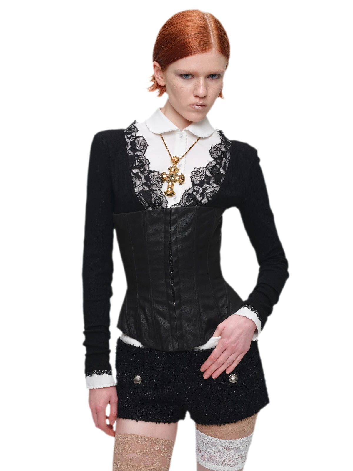 Washed Faux-Leather Corset Belt