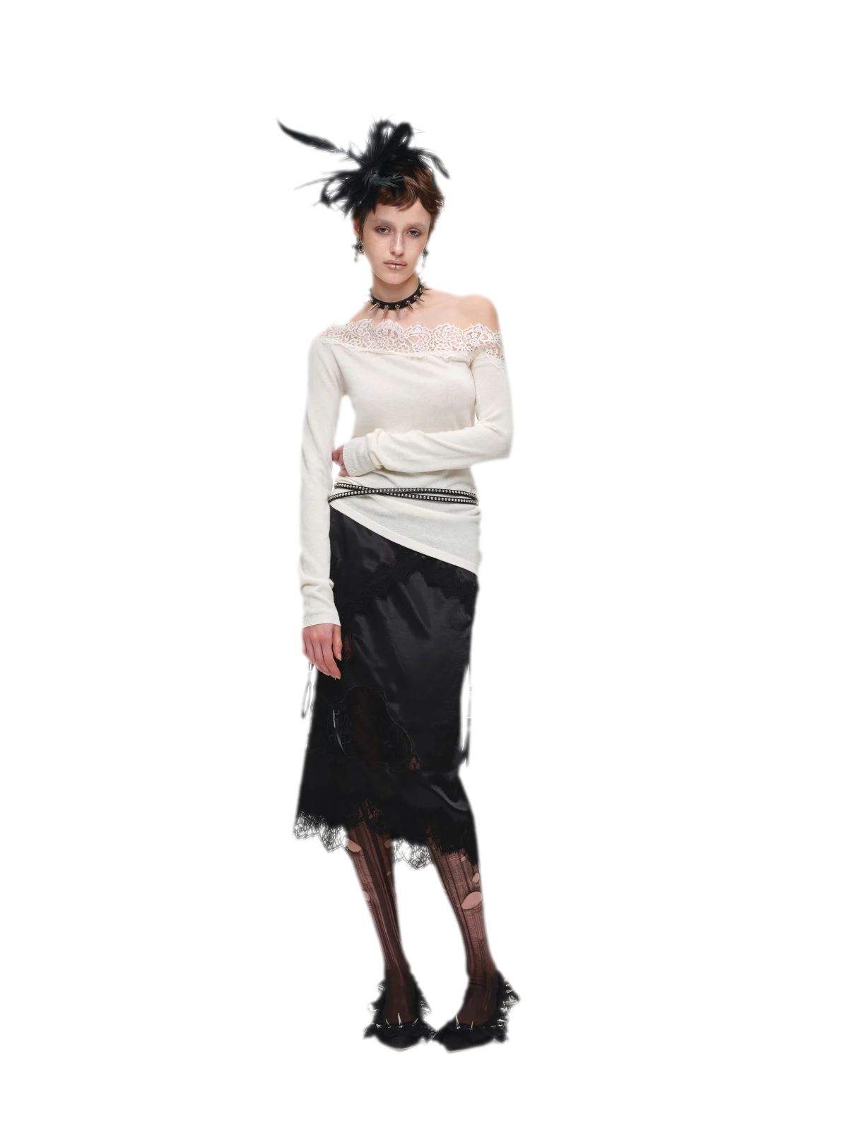 Acetate Cashmere Lace Knit Top
