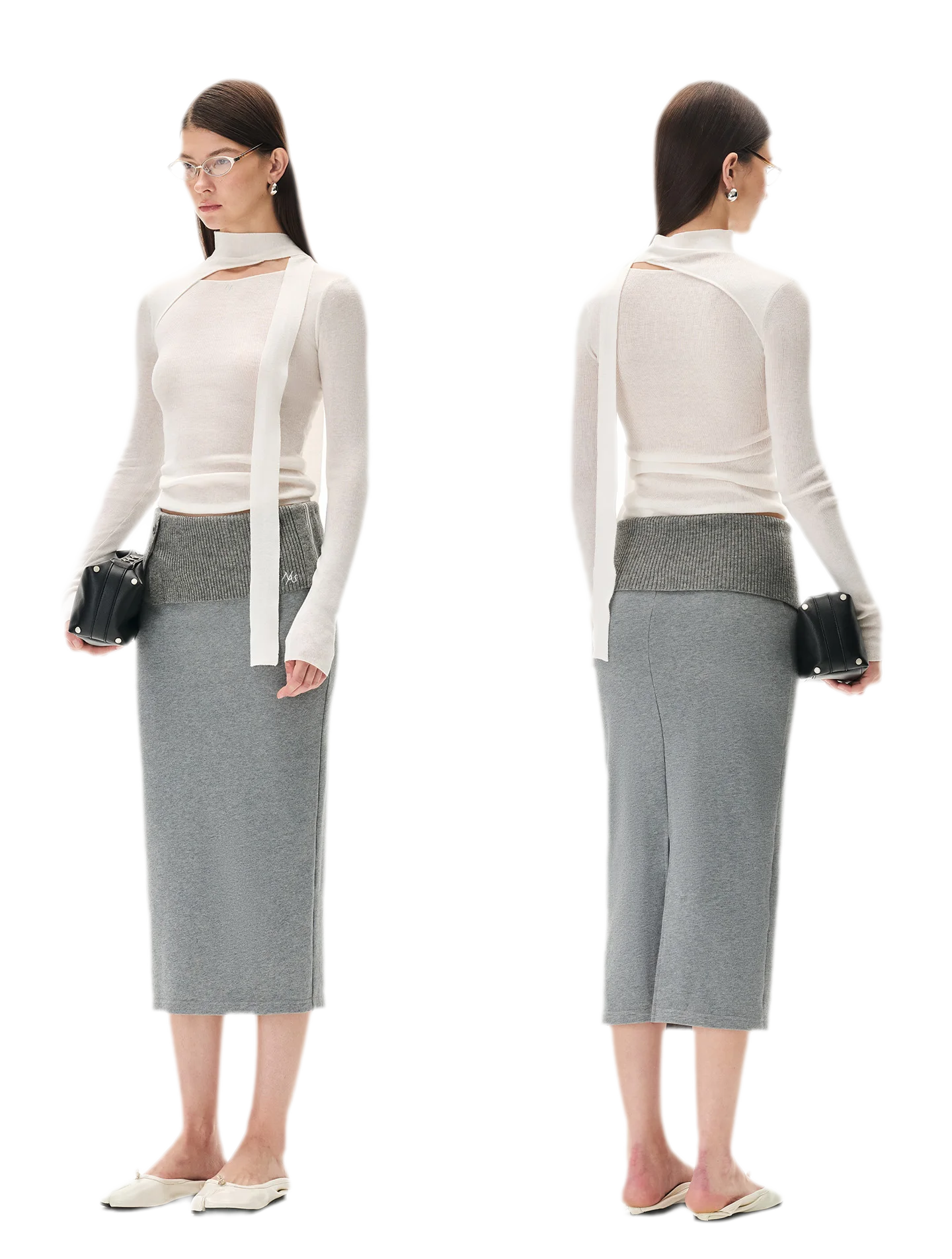 Textured Wrap Waist Mid Skirt