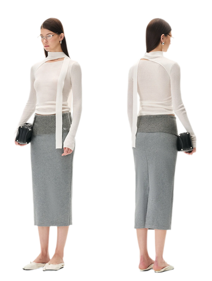 Textured Wrap Waist Mid Skirt