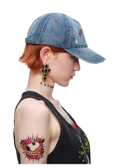 Distressed Washed Denim Baseball Cap