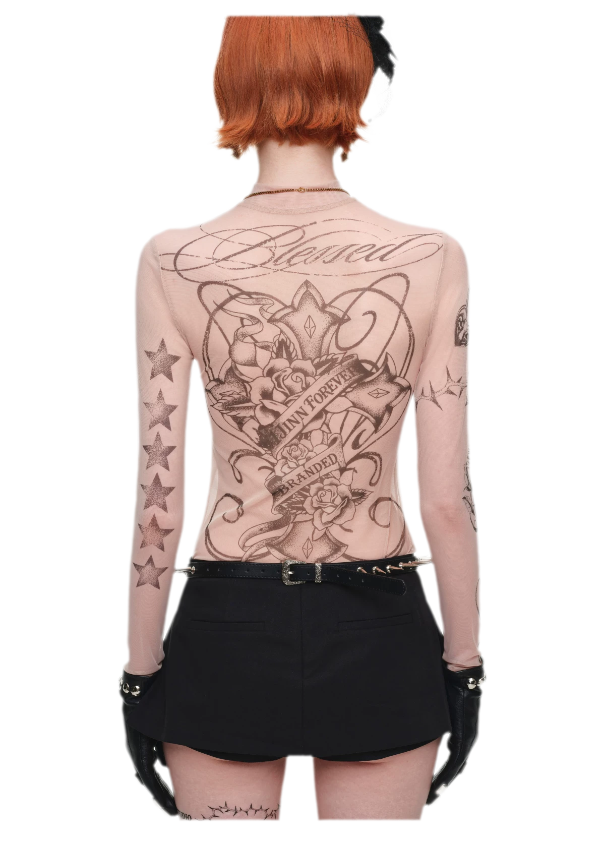 Tattoo Print Mesh Top