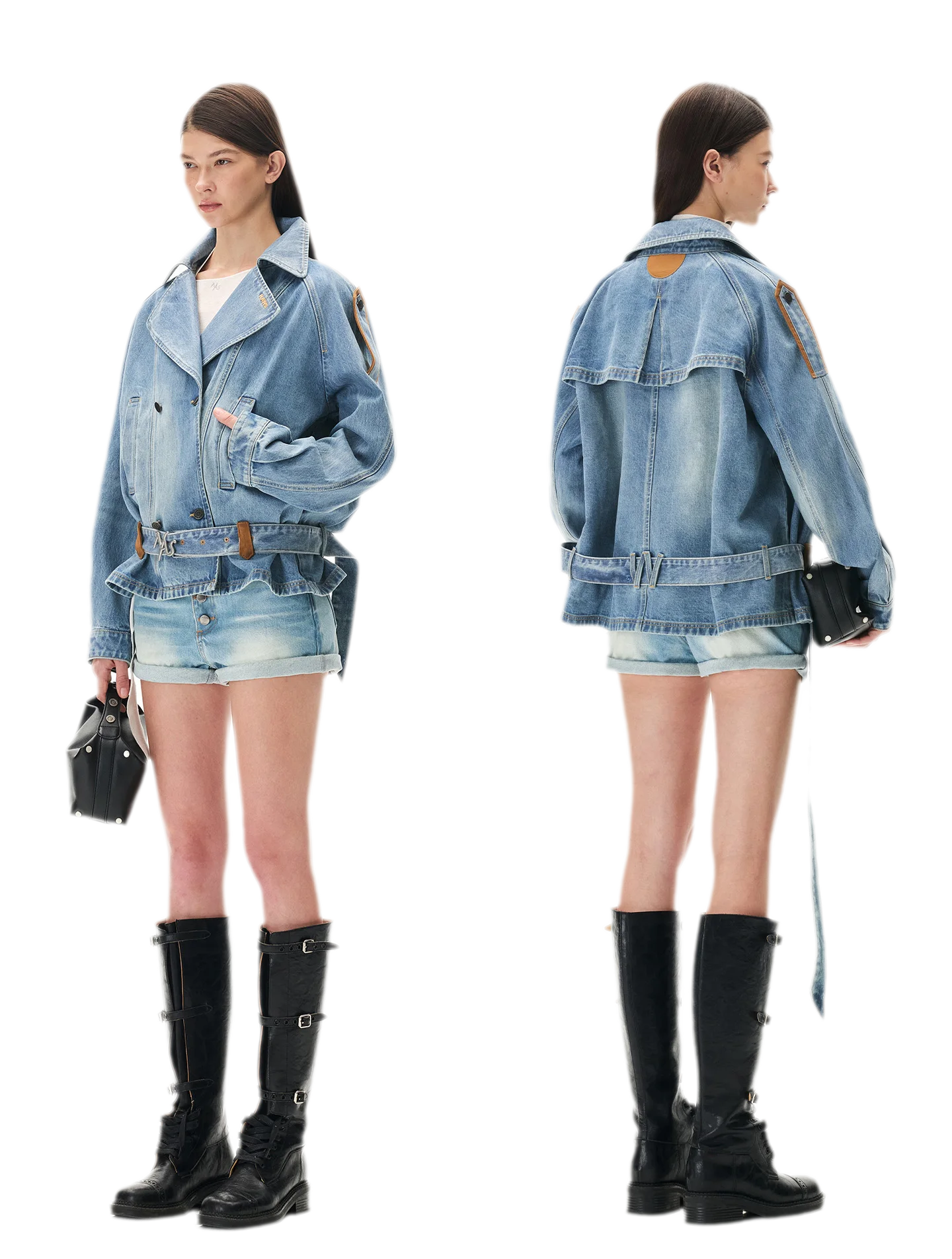 Washed Denim Oversized Trench Jacket