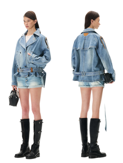 Washed Denim Oversized Trench Jacket
