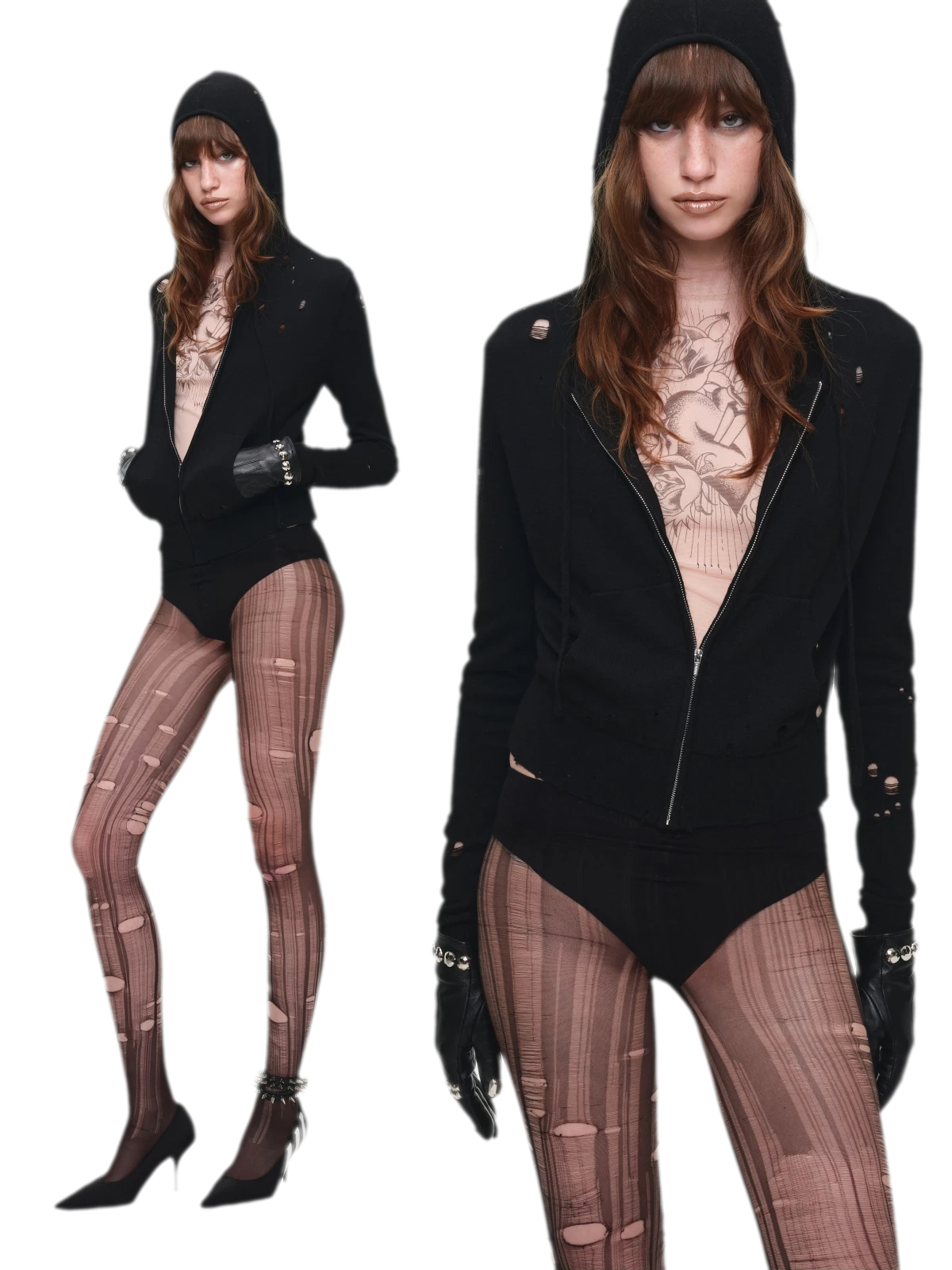 Distressed Hooded Knit Cardigan