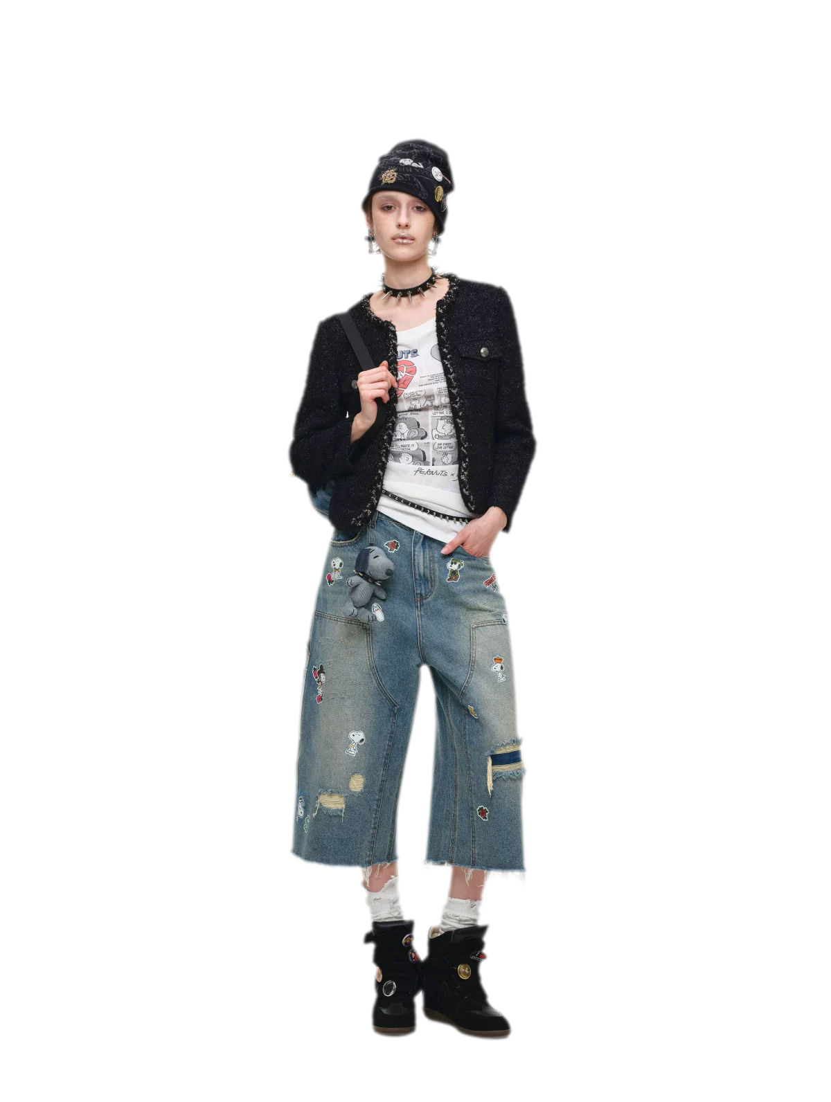 Washed Distressed Cropped Jeans
