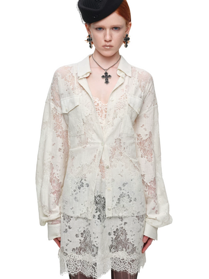 Lace Oversized Tie Shirt