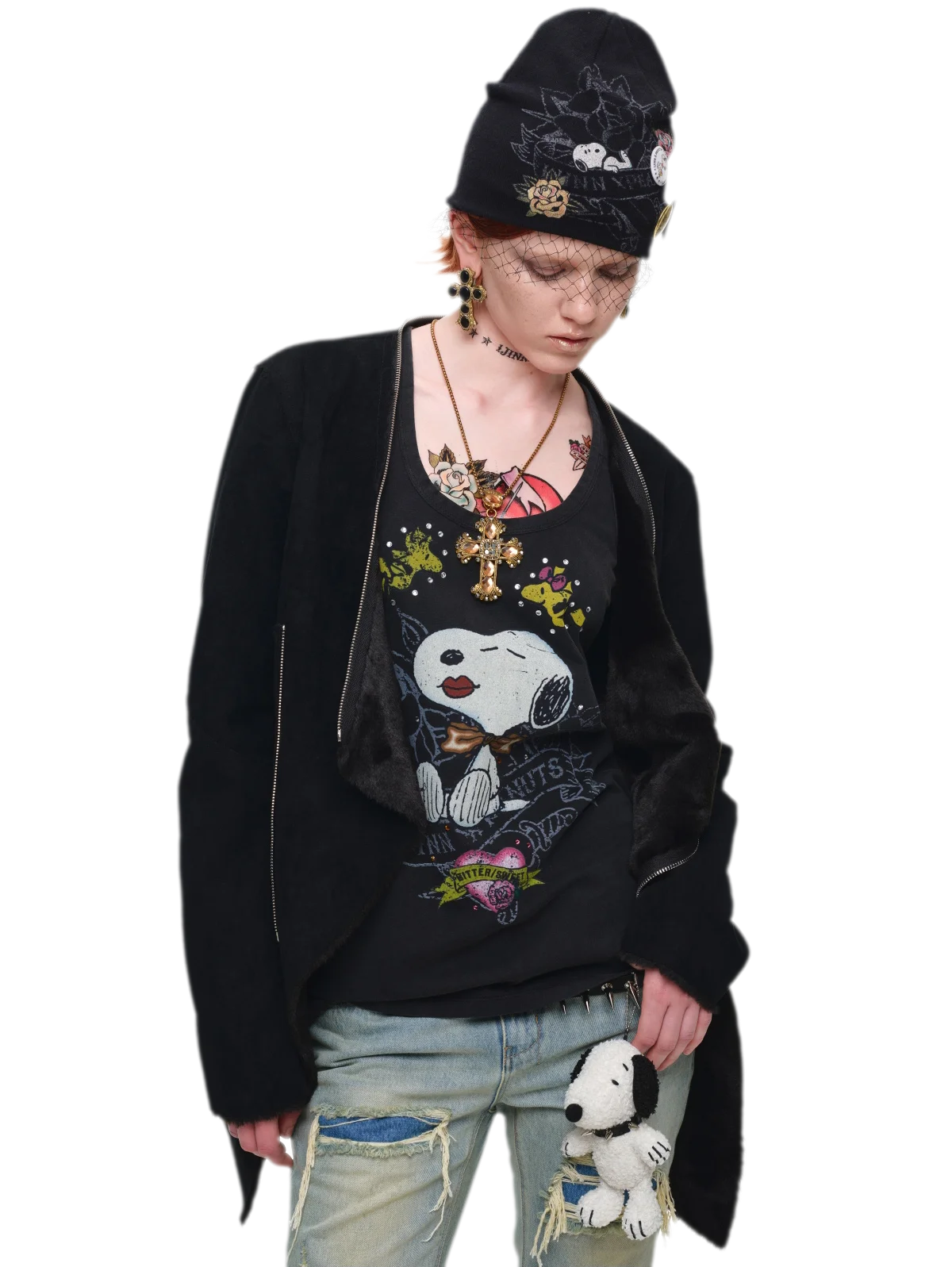 เสื้อโค้ทคอปกขนเฟอร์ลุคหนังกลับ