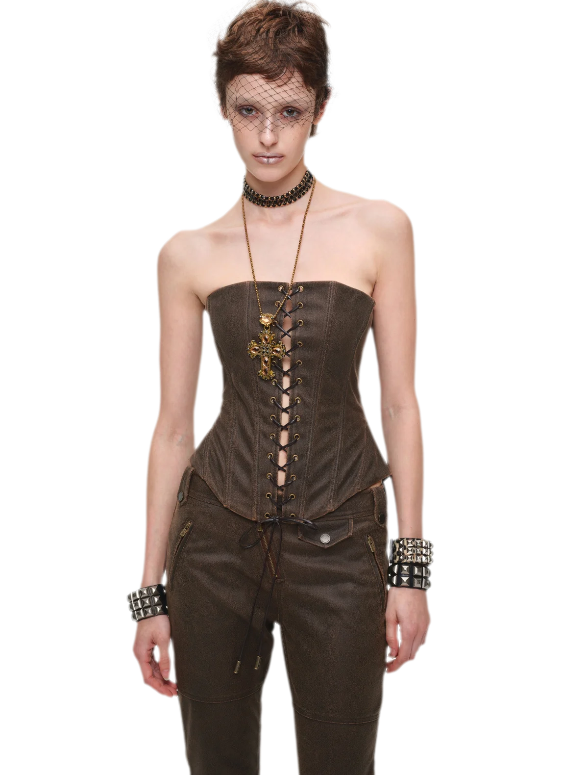 Washed Leather-Look Slim Pants