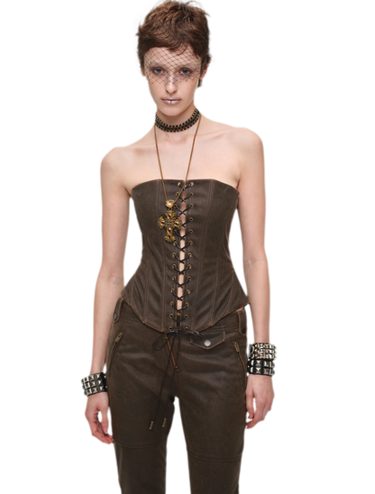 Washed Leather-Look Slim Pants