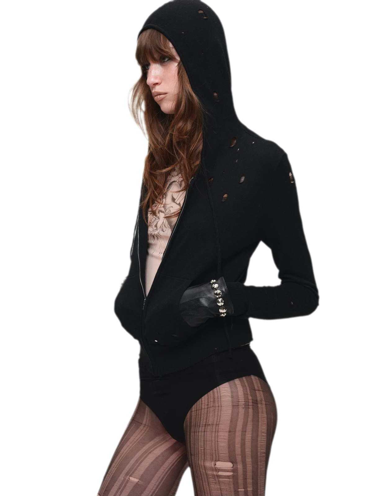 Distressed Hooded Knit Cardigan