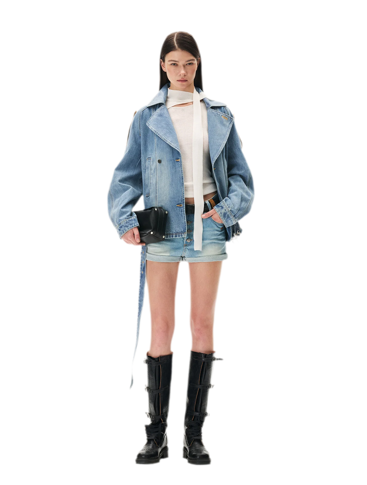 Washed Denim Oversized Trench Jacket