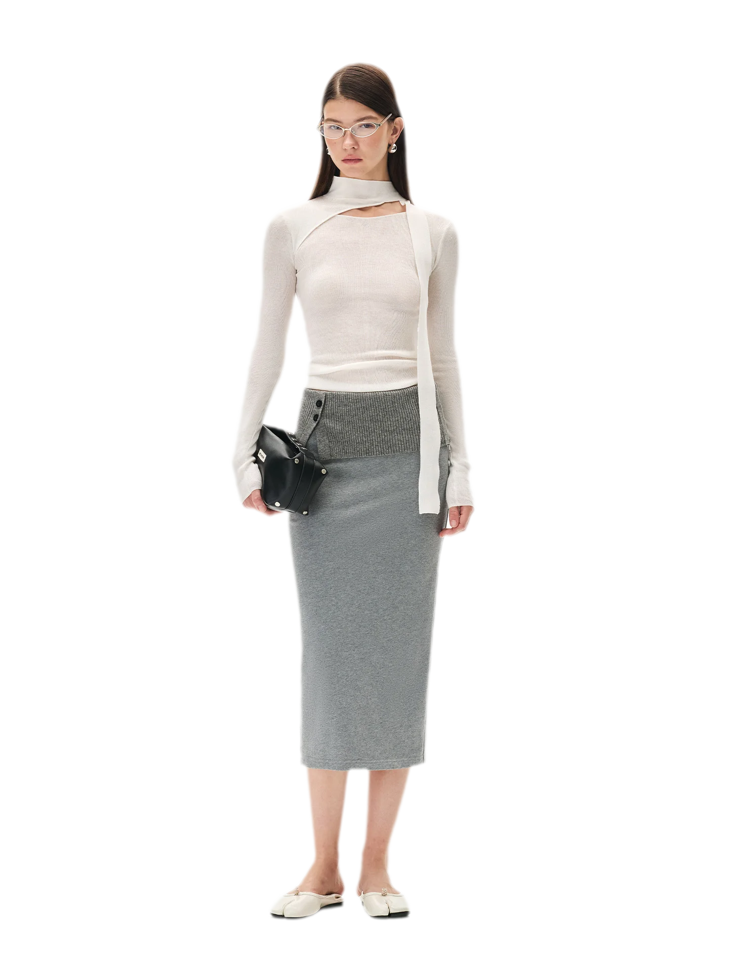 Textured Wrap Waist Mid Skirt