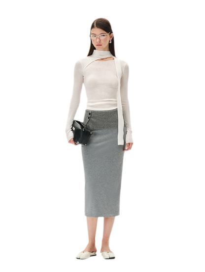 Textured Wrap Waist Mid Skirt