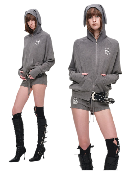 Brushed Knit Batwing Hoodie Set