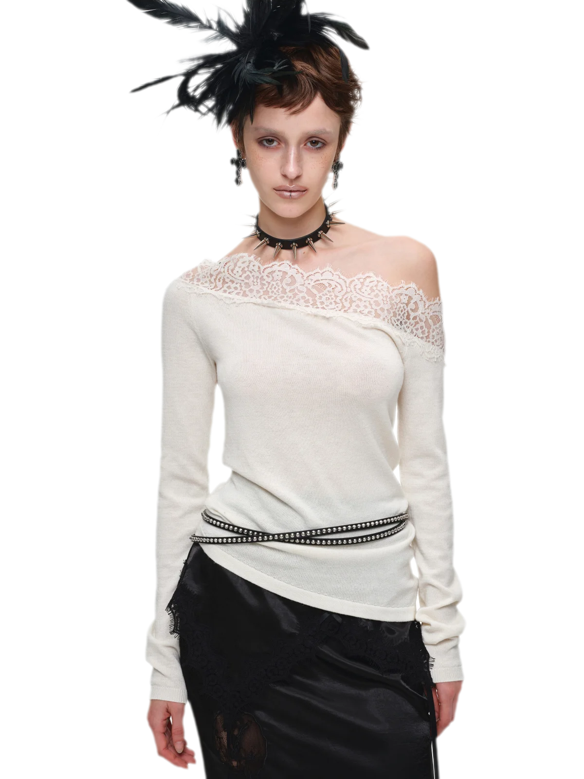 Acetate Cashmere Lace Knit Top