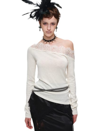 Acetate Cashmere Lace Knit Top