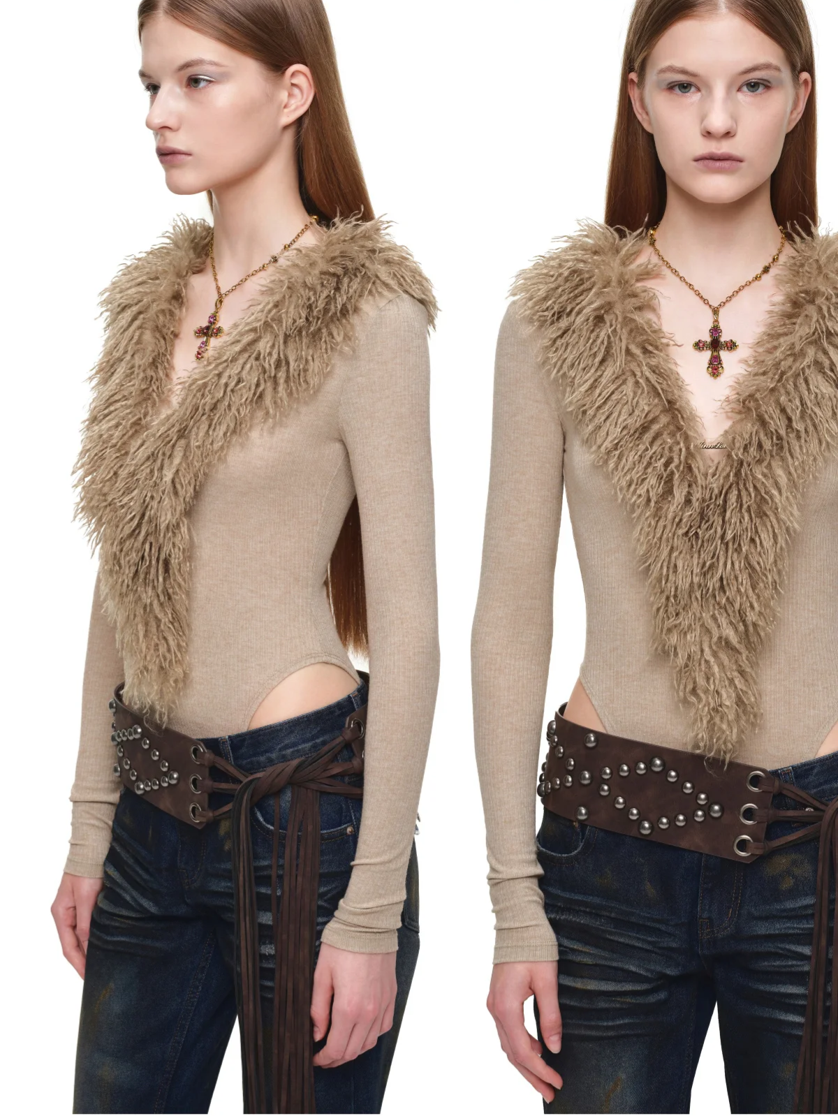 Ceinture de taille en PU à franges et clous
