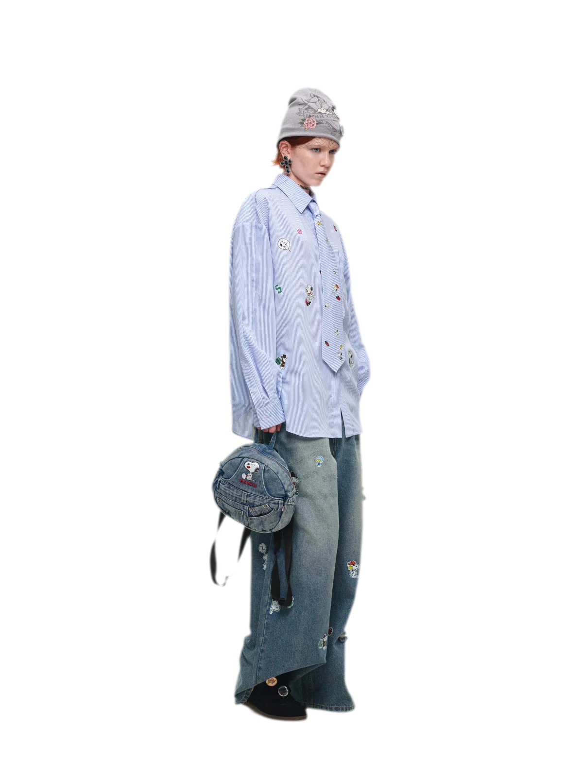 Washed Denim Embroidered Backpack