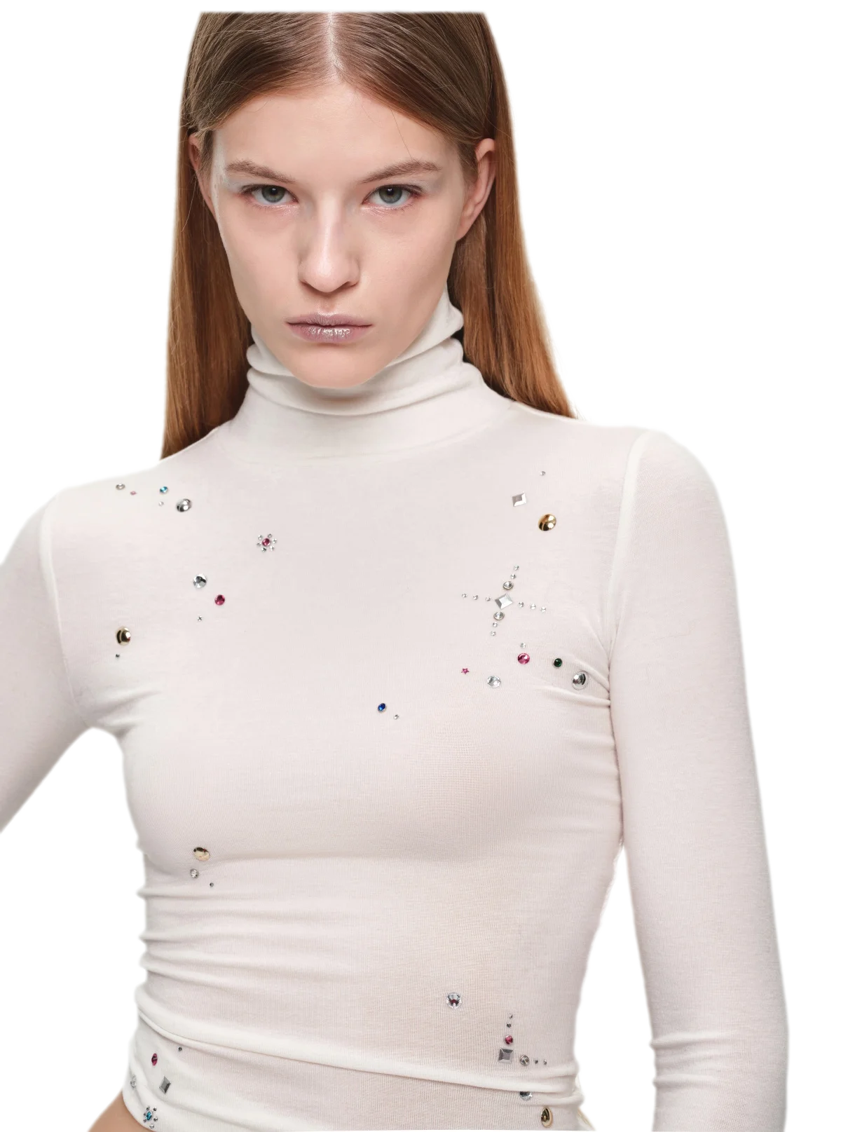 Top à col roulé en mérinos orné de strass